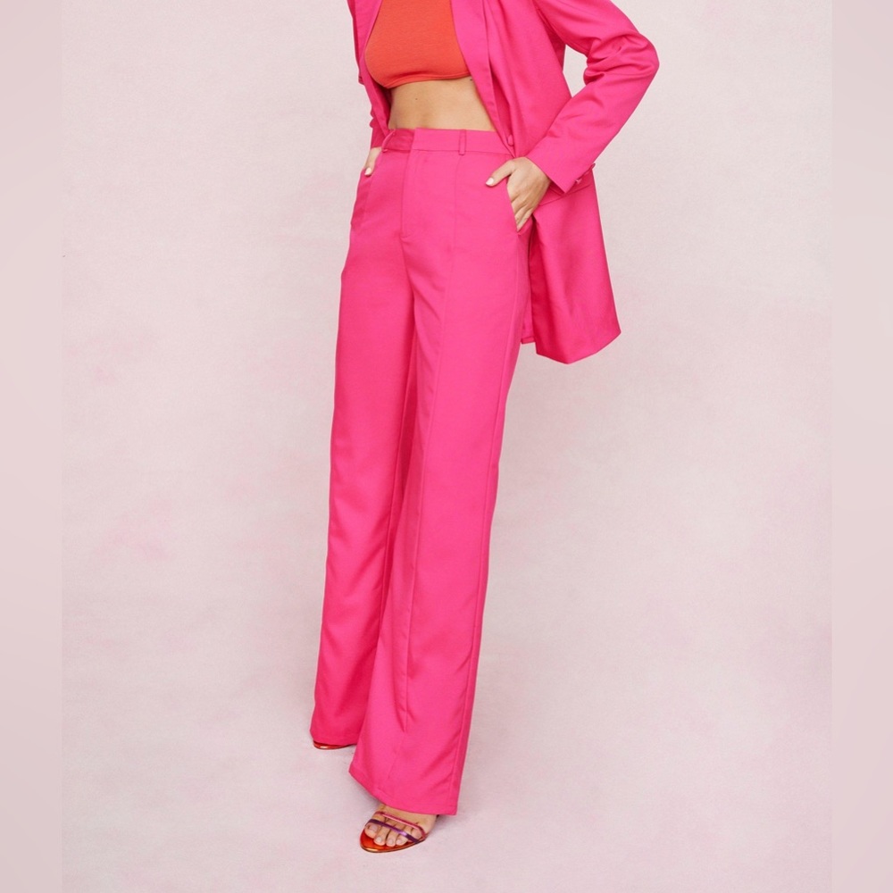 Nasty Gal Pink High Waisted Wide Leg Trouser